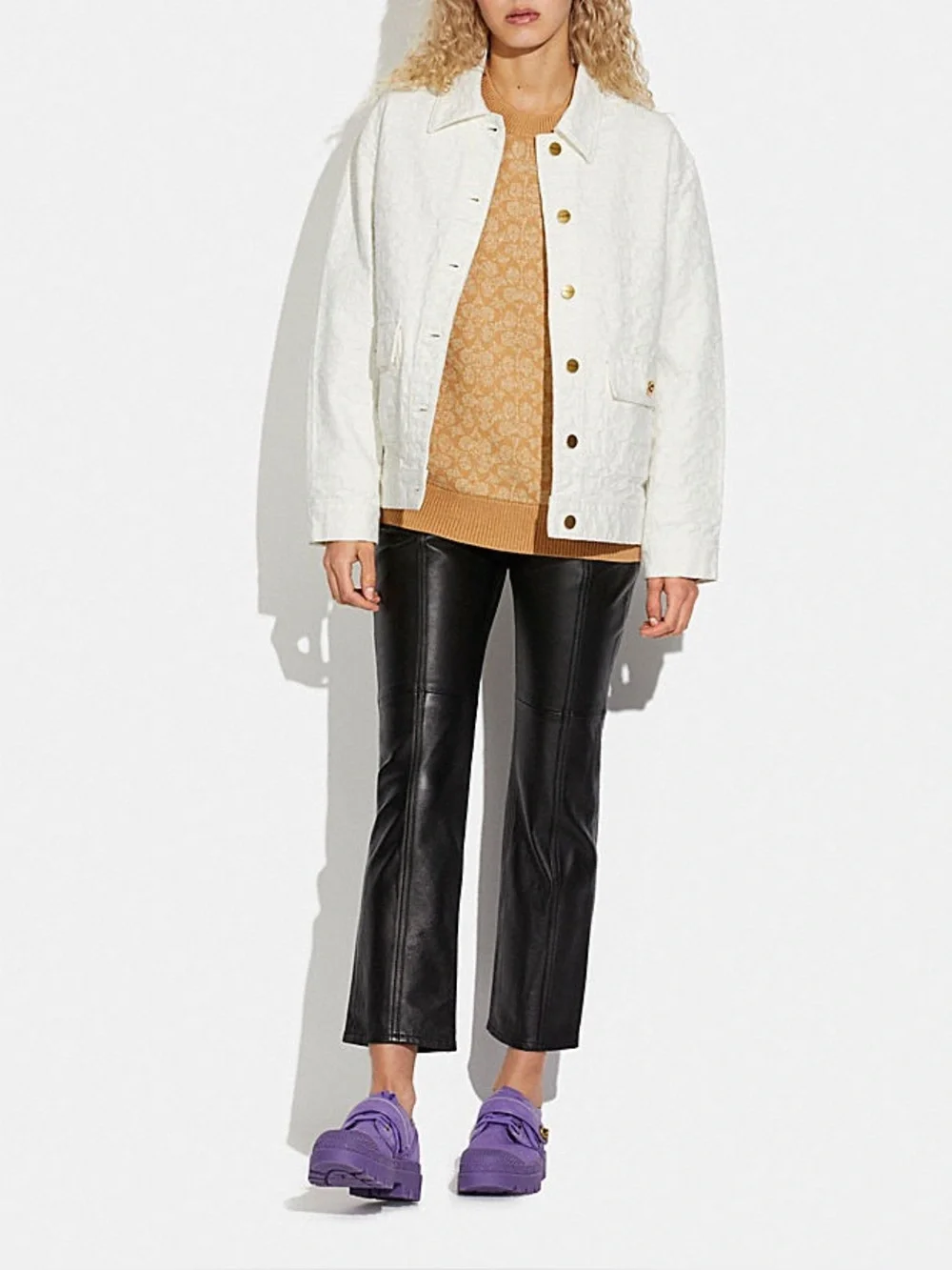 Coach Signature Denim Jacket White Gold Size XS